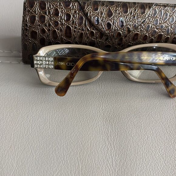 Jimmy Choo Tortoise Rectangular Glasses w Crystal Temples Italy SXX45 53 15 130 - Picture 3 of 5